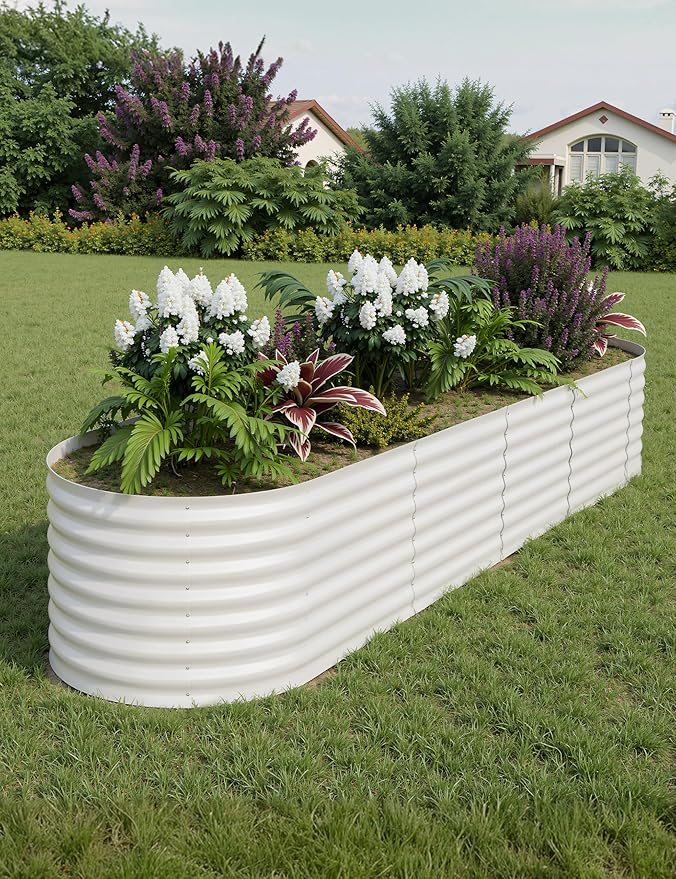 OUTLANE 8x2x2ft Raised Garden Bed - Durable Weather-Resistant Wooden Planter Box for Vegetables Herbs and Flowers - Easy Assembly Elevated Garden Bed for Small Spaces and Urban Gardening（Beige）