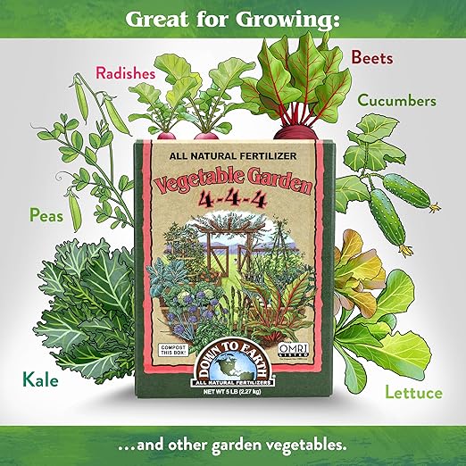 Down To Earth All Natural Fertilizers Organic Vegetable Garden - Plant Food for Vegetables Herbs Greens and Raised Beds 4-4-4 5 lb