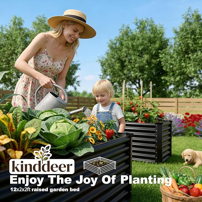 12x2x2ft Raised Garden Beds Outdoor Kit Galvanized Planter Garden Boxes Outdoor Metal Raised Garden Beds for VegetablesFruitsHerbFlowerBlack