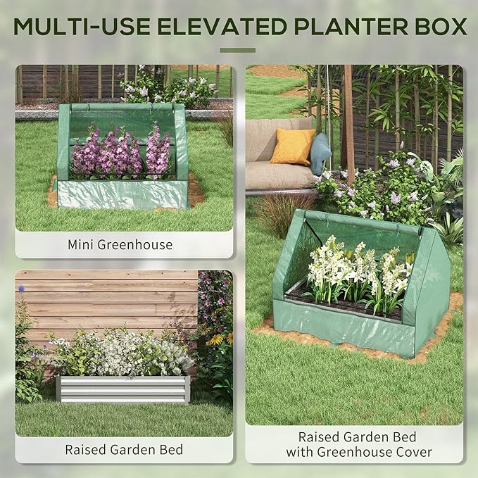Mini Greenhouse Outdoor Galvanized Raised Garden Bed with Cover Outdoor Planter Box for Herbs and Vegetables (Green)