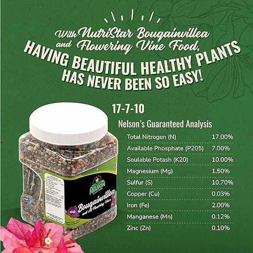 Nelson Plant Food For All Flowering Vines Bougainvillea Trumpet Wisteria Honeysuckles Indoor Outdoor Granular Fertilizer NutriStar 17-7-10 (4 lb)