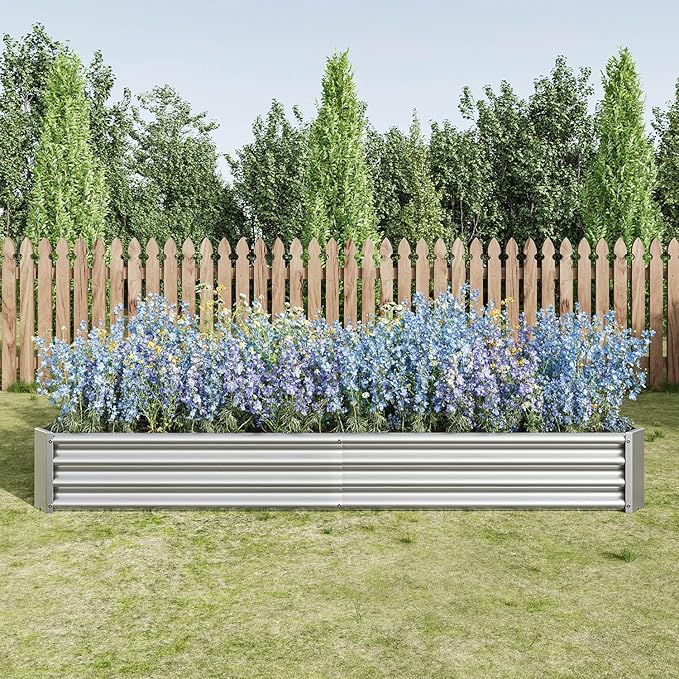 Galvanized Raised Garden Bed 7.6 x 3.7 x 0.98FT Large Metal Planter Boxes Outdoor with 2 Supporting Bars &amp Open Bottom Raised Garden Beds Outdoor Planter Box for Vegetables Flowers Hurbs Silv