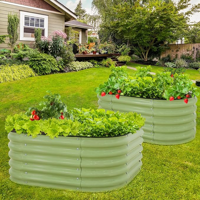 EAGLE PEAK 2-Tier Galvanized Raised Garden Bed Planters Planter Boxes Outdoorfor Vegetables Flowers and Herbs Assembly Modular - 33in Overall Height 41'' L x 43'' W Olive Green