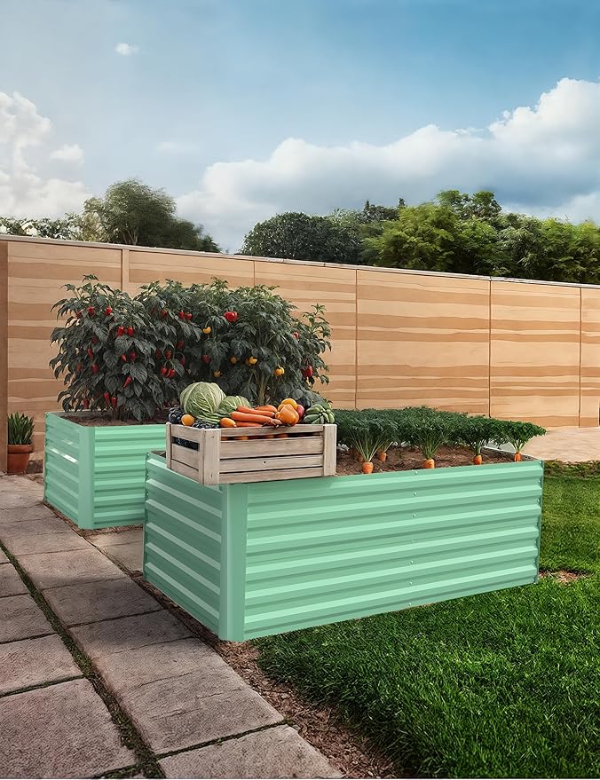 2 Pcs 6x3x2 ft Galvanized Metal Raised Garden Bed Deep Root Planter Box for Vegetables Flowers Herbs Heavy-Duty Outdoor Raised Garden Bed Kit with Gardening Gloves &amp Wrench