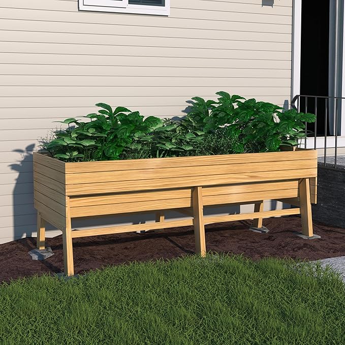 MUPATER Raised Garden Bed Outdoor for Vegetables with Legs Large Elevated Garden Planter Box Wooden with Liner Design for Herbs Natural