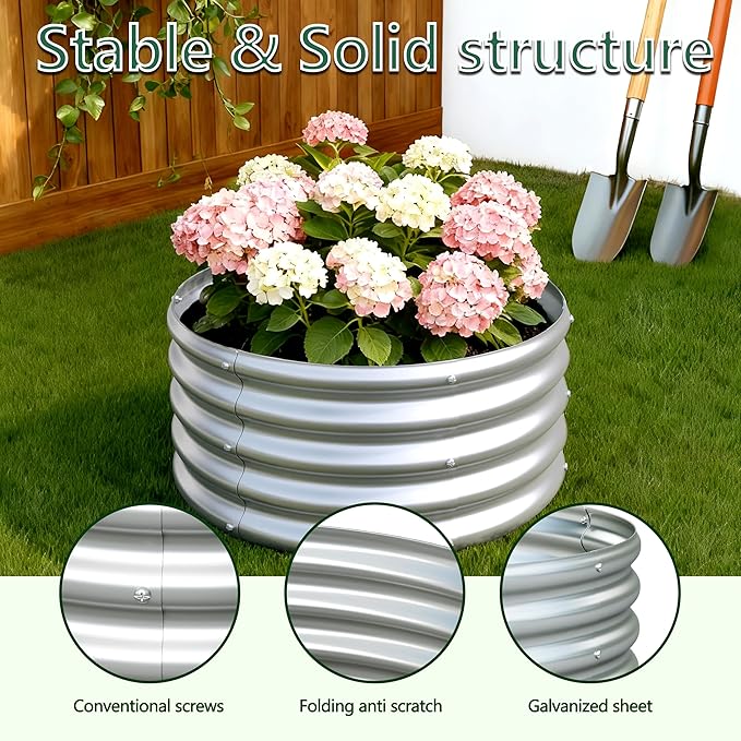 2PCS 2x2x1FT Galvanized Raised Garden Bed KitVegetable Boxes-Round Metal Flower BoxLarge Planter Raised Beds Outdoor Garden for PlantingFruitHerb-Silver