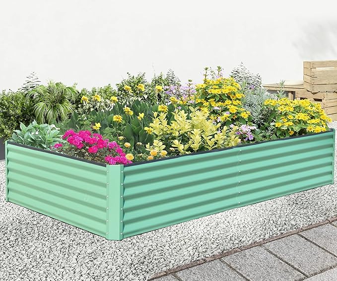 8x4x1.5 ft Galvanized Raised Garden Bed Outdoor Planter GBoxes Large Metal Planter Box for Gardening Vegetables Fruits Flowers Green