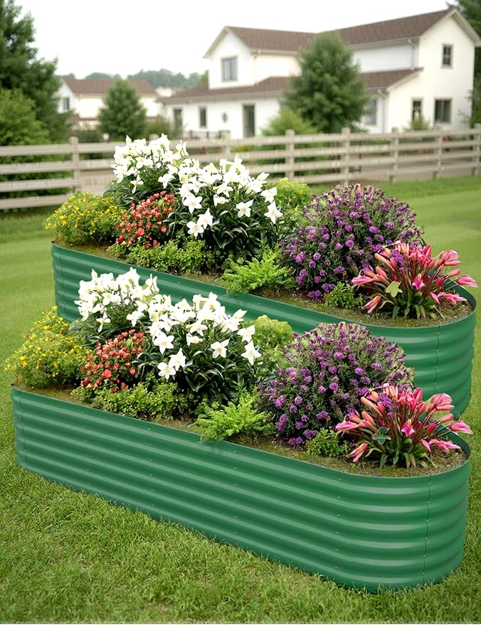 GarveeLife 2 Pcs Raised Garden Beds Outdoor 8x2x1.5 ft - Galvanized Steel Planter Box for Vegetables Flowers Rust-Resistant Garden Box Easy Assembly Raised Beds Durable Planters for Outdoor Plants