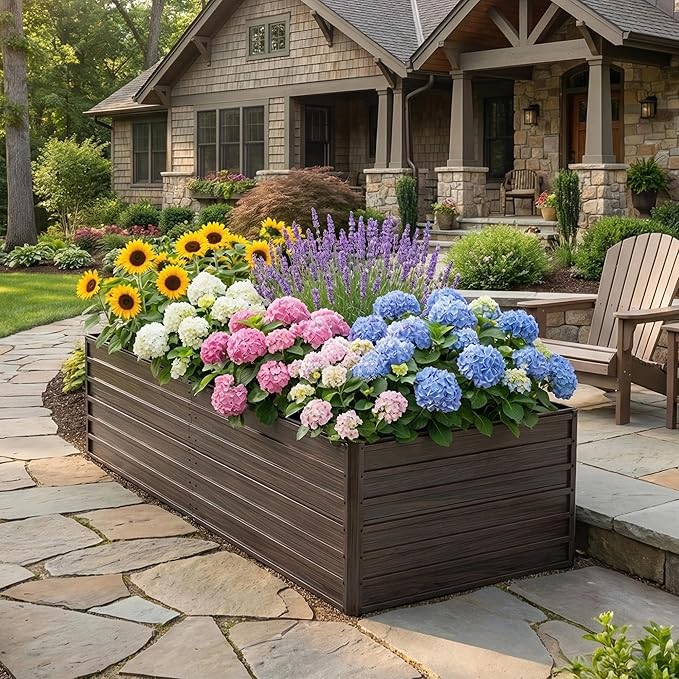 8x4x2 ft Tall Galvanized Raised Garden Bed Kit Large Metal Planter Box with Support Rods Safety Rubber Edge &amp Gloves Outdoor Raised Garden Bed for Vegetables Flowers &amp Herbs