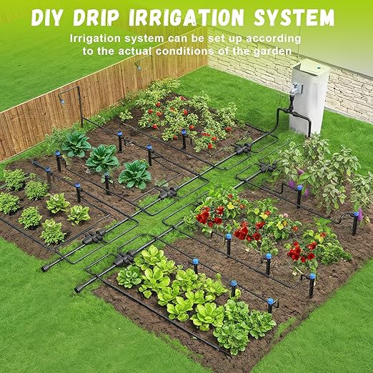Drip Irrigation Kit Automatic Watering System 247FT Misting Sprinkler DIY Devices with 1/4 &amp 1/2 Tubing Hose Adjustable Nozzle Emitters Quick Connectors for Greenhouse Garden Patio