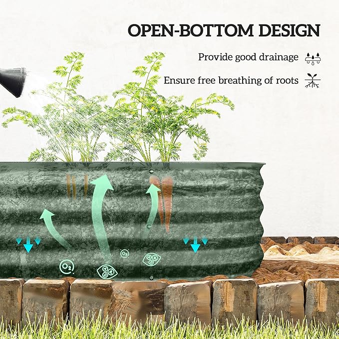Outsunny 3.5' x 2' x 1' Galvanized Raised Garden Bed Kit Outdoor Metal Elevated Planter Box with Safety Edging Easy DIY Stock Tank for Growing Flowers Herbs &amp Vegetables Green