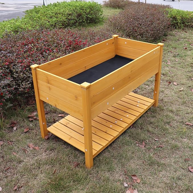 Raised Garden Bed Planter Box with Legs &amp Storage Shelf Wooden Elevated Vegetable Growing Bed for Flower/Herb/Backyard/Patio/Balcony 48.5x30x24.4in
