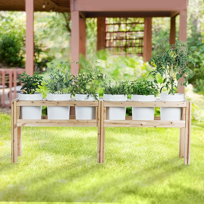 Greenes Fence Six Bucket Elevated Cedar Wood Garden Frame 84 in. x 16 in. x 30 in. - Made in USA with North American Cedar
