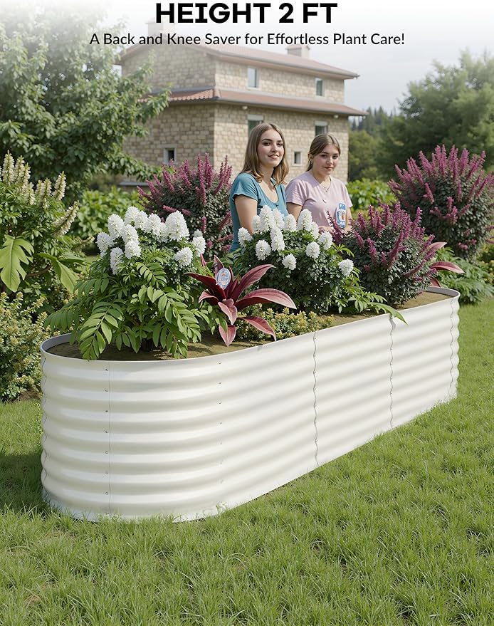 TrailBlaze 2-Pack Galvanized Steel Raised Garden Beds – Outdoor Oval Planter Boxes Rust-Resistant Durable Easy Assembly for Vegetables &amp Flowers Mixed Sizes Beige 240 * 60 * 60cm
