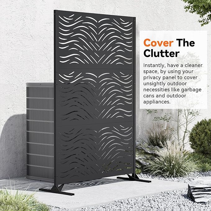 Modern Shade 4x6 FT Metal Privacy Screen with Artistic Modular Designs Decorative Patio Privacy Fence &amp Garden Divider Freestanding Outdoor Metal Fence Panel Weather-Resistant (Ripple Flow)