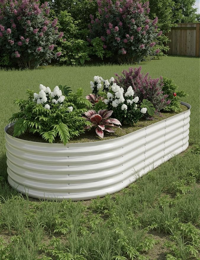 Garvee Steel Raised Garden Bed Kit - Rust-Proof Open Base Design Tool-Free Assembly 1.5-2Ft Deep Planter Box for VegetablesHerbsFlowersWhite8x4x1.5 ft