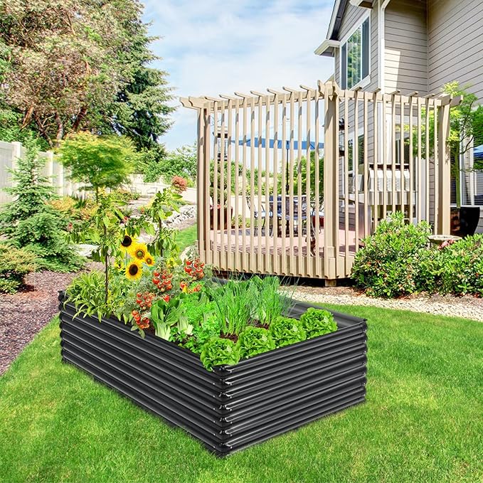 HAPPYGRILL Raised Garden Bed Raised Planter Box &amp Firewood Rack 71 x 20.5 x 43.5 Large Outdoor Galvanized Raised Garden Bed for Vegetable Flower Fruit HerbEasy Assembly