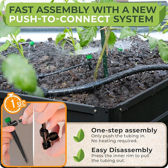 CARPATHEN Drip Irrigation System - Adjustable Quick Connect Irrigation System for Gardens up to 131ft Raised Beds - Complete Garden Watering System - 1/4 Emitters 1/2 and 1/4 Tubing and Connectors