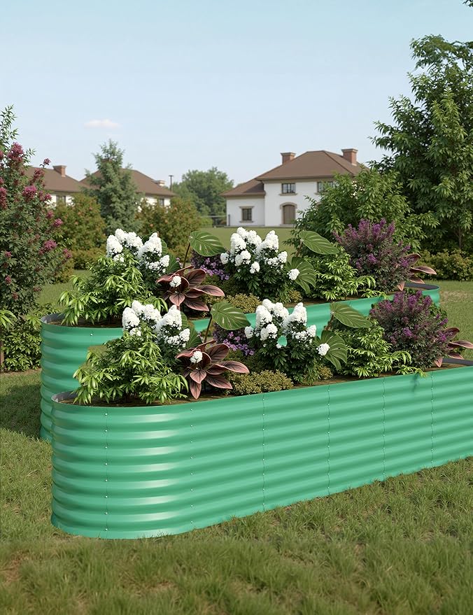 2 Pcs Raised Garden Beds Outdoor 8x2x2 ft - Galvanized Steel Planter Box for Vegetables Flowers Rust-Resistant Garden Box Easy Assembly Raised Beds Durable Planters for Outdoor Plants Green
