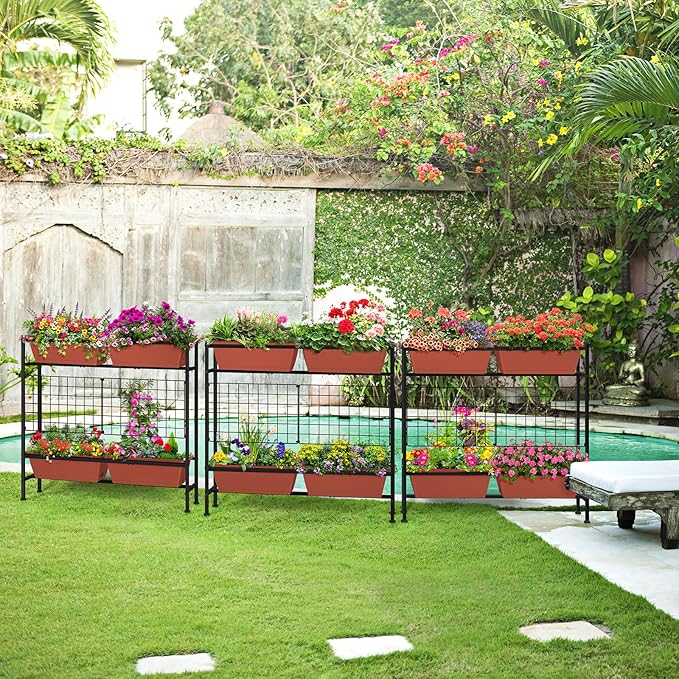 Raised Garden Beds with Legs Elevated Planter Box Outdoor for Vegetables Flowers Herbs Indoor Standing Garden Bed with Drainage Holes for Backyard Patio Gardening Red