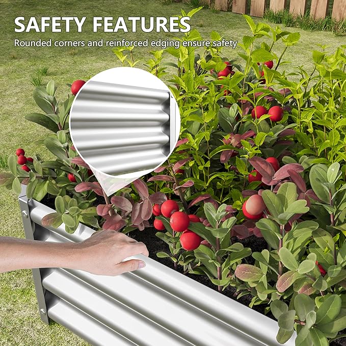 Raised Garden Beds Outdoor for Gardening 4×2×1ft Galvanized Rectangular Plastic Raised Planter Garden Box for Fruit Vegetables Herbs Flowers Growing Bed for Lawn Patio Balcony Silver