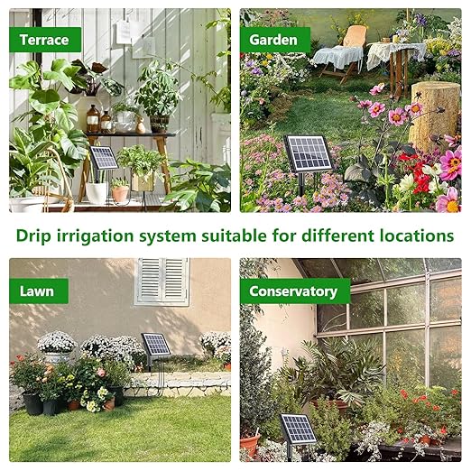 49FT Solar Drip Irrigation System Auto Watering Kit for 15 Pots Solar-Powered Plant Watering 25 Timer Modes 900ml/min Flow Indoor/Outdoor Garden Balcony &amp Patio Irrigation System