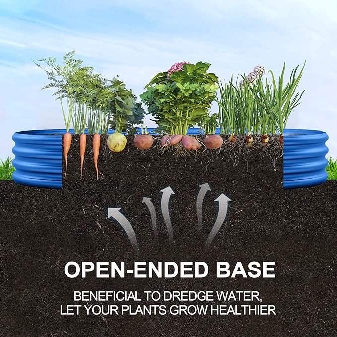 Land Guard Galvanized Raised Garden Bed Kit Galvanized Planter Raised Garden Boxes Outdoor Oval Large Metal Raised Garden Beds for Vegetables 4 x 2 x 1ft(1pcs) (Blue)…
