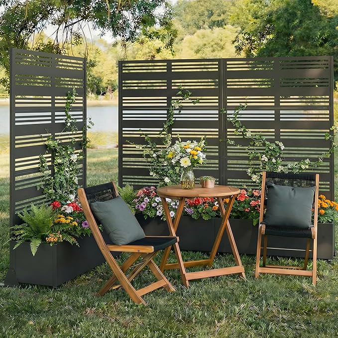 Casaphoria Metal Raised Garden Bed with Trellis and Wheels 72x47x16 Planter Box for Climbing Plants Vegetables &amp Vines Features Drainage Holes and Privacy Screen (Black-Harold)