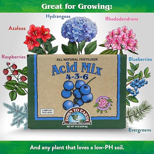 Down To Earth All Natural Fertilizers Organic Acid Mix - Plant Food for Blueberries Raspberries Azaleas and Rhododendrons 4-3-6 15 lb