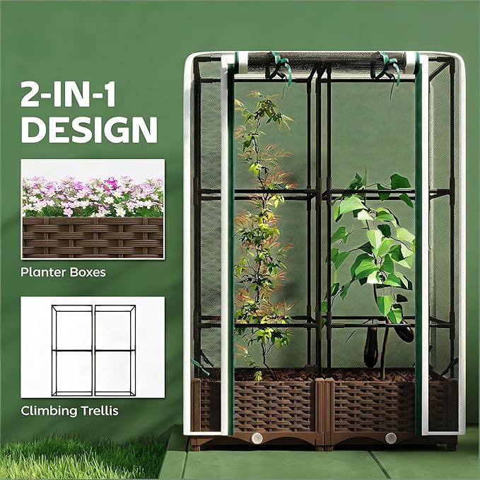 Organic Gardening Raised Bed with Enclosed Plant Cage Grow Healthier Vegetables Without Chemicals - Ventilated Crop Cage Protects Tomatoes Berries &amp Greens from Birds and Insects Naturally (Whit