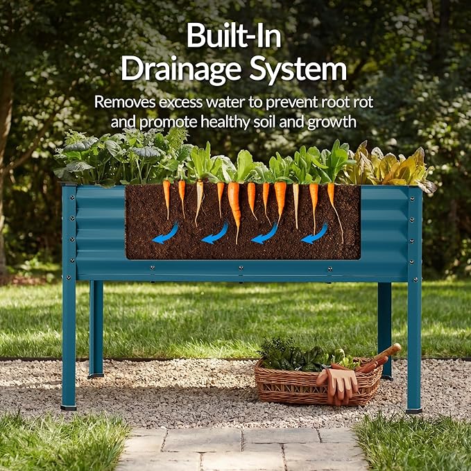 Best Choice Products 48x24x30in Galvanized Raised Garden Bed Metal Elevated Planter Box Vegetable Garden for Backyard Patio Balcony - Peacock Blue