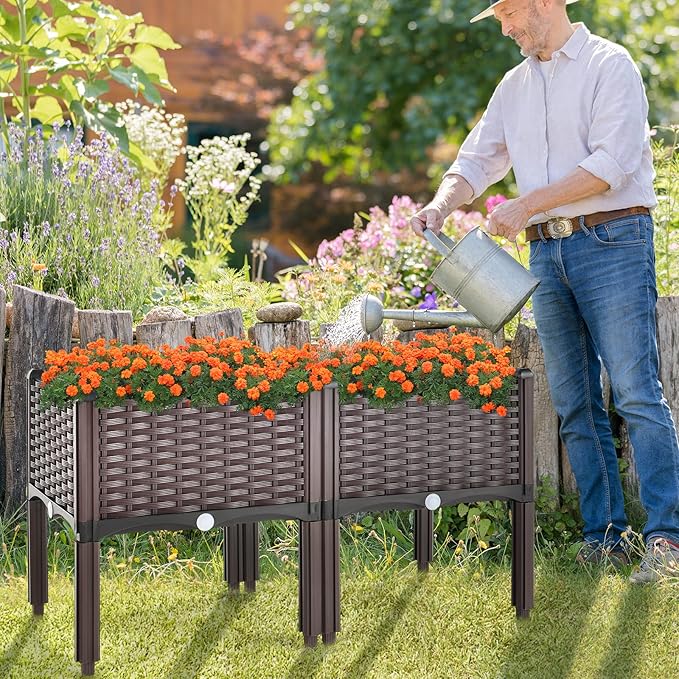 S AFSTAR Raised Garden Bed with Removable Legs &amp Brackets 2 Pack Elevated Garden Planter Kits for Flowers Fruits Vegetables Multiple Combination Planting Box Container for Garden Patio Balcony