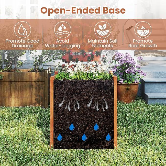 HAPPYGRILL Raised Garden Bed with Trellis Outdoor Elevated Planter Box w/Trellis Open-Ended for Climbing Plant Vine Flower Vegetable Freestanding Privacy Planters for Patio Yard 16x16x48 (2)