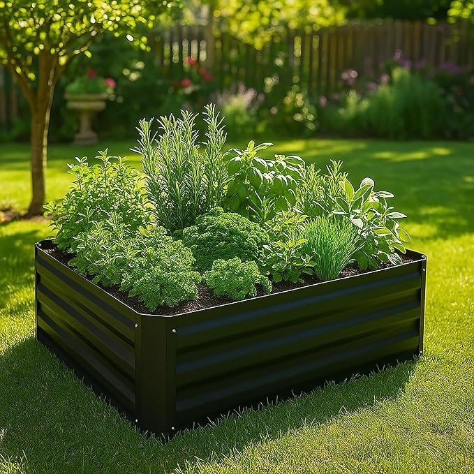 Relaxdays Raised Planter in Galvanised Iron Flower Bed for the Garden Plants Flowers HxWxD: 30 x 90 x 90 cm Black