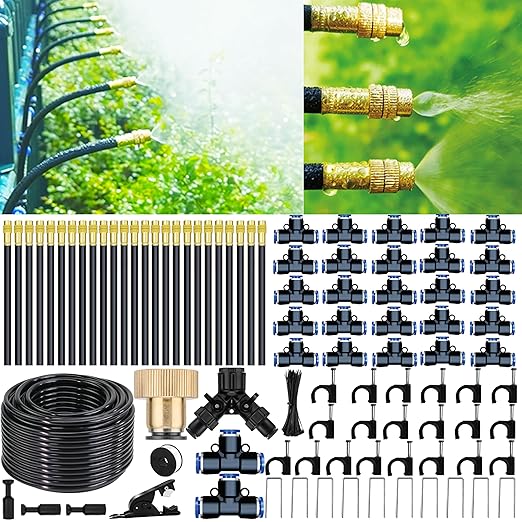 98 Ft Drip Irrigation System360°Bendable Drip Irrigation Kit25 Nozzles and 27 Quick ConnectorsAutomatic Garden Irrigation SystemAdjustable Atomizing System for Plants GreenhouseYardLawn