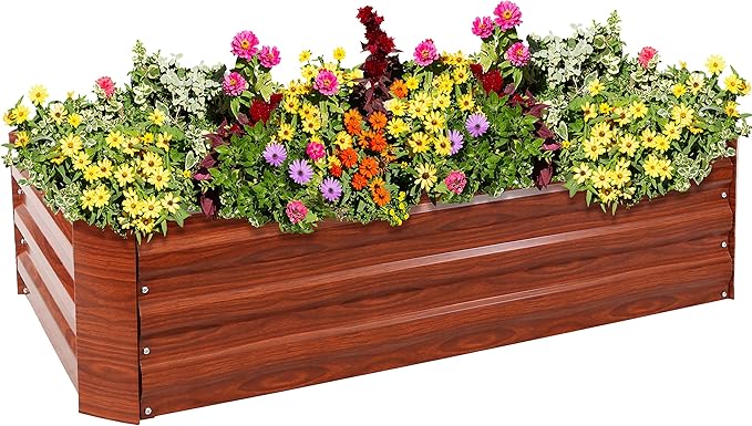 Sunnydaze 48-Inch Galvanized Steel Raised Garden Beds - Rectangle Planter for Vegetables and Flowers - Woodgrain - Set of 2
