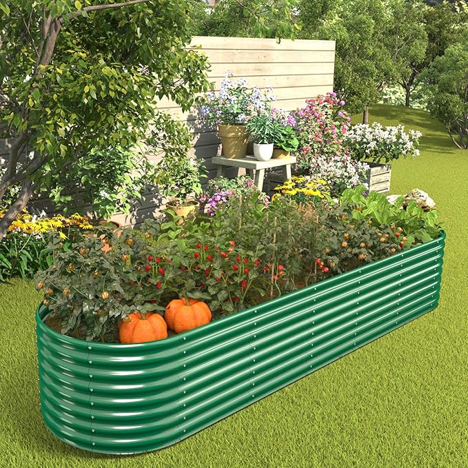 FRIZIONE 11FT(L)×3FT(W)×2FT(H) Galvanized Raised Garden Bed Outdoor Metal Raised Garden Beds for Flower Raised Planter Box Outdoor for Herb Vegetable-Dark Green