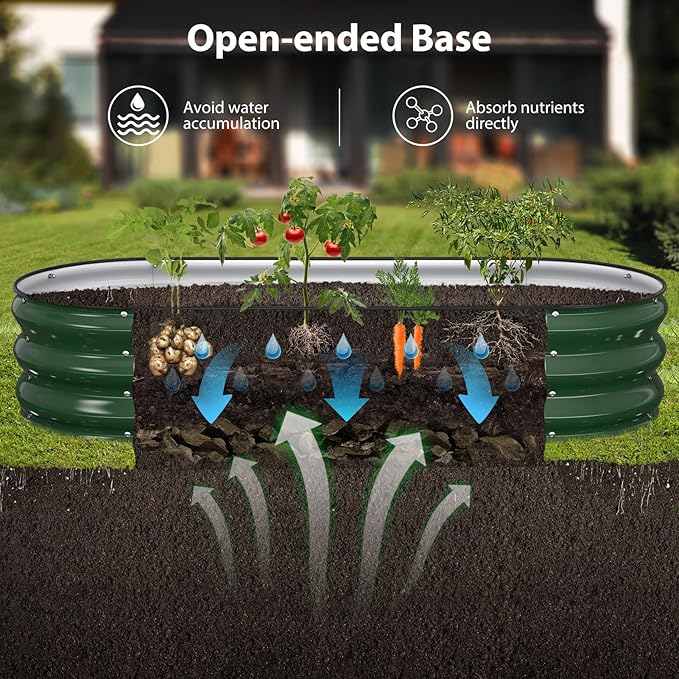 Raised Garden Bed Kit 5x2x1 ft Galvanized Planter Box Outdoor with Safety Edging Large Metal Raised Beds for Gardening Vegetables Flower Fruits (Moss Green)
