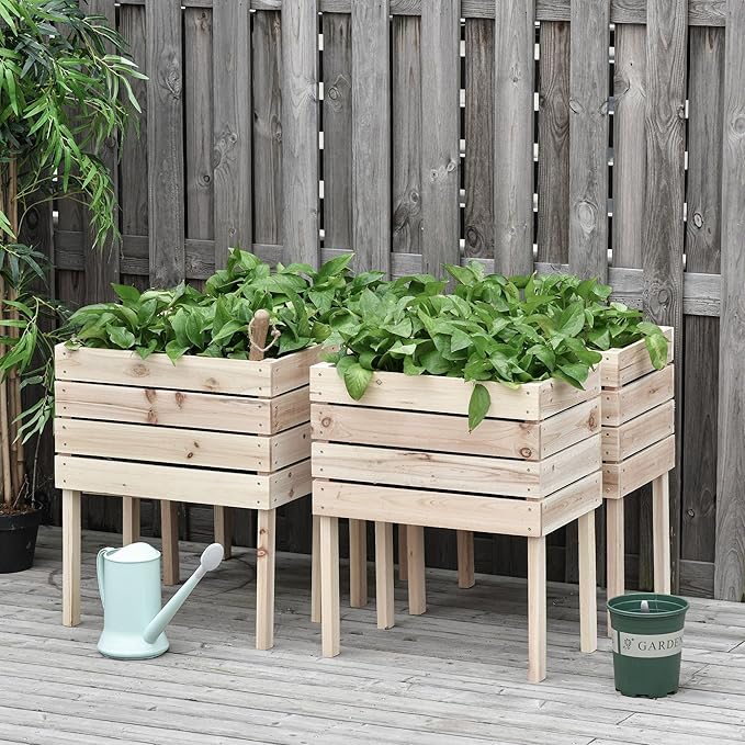 Planter4pcs Raised Garden Bed Wooden Elevated Planter Box Kit with Bed Liner DIY Shape for Flowers Vegetables