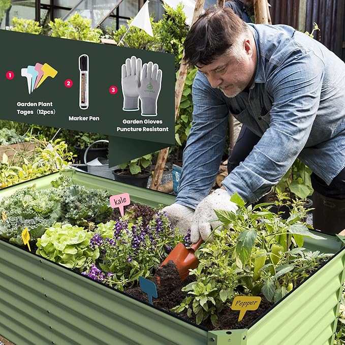 Galvanized Raised Garden Bed Box Outdoor 24 Tall Raised Garden Beds Outdoor Garden Planter Raised Beds for Gardening Outdoor Raised Metal Raised Garden Beds for Vegetables 48X36X24 Sage Green