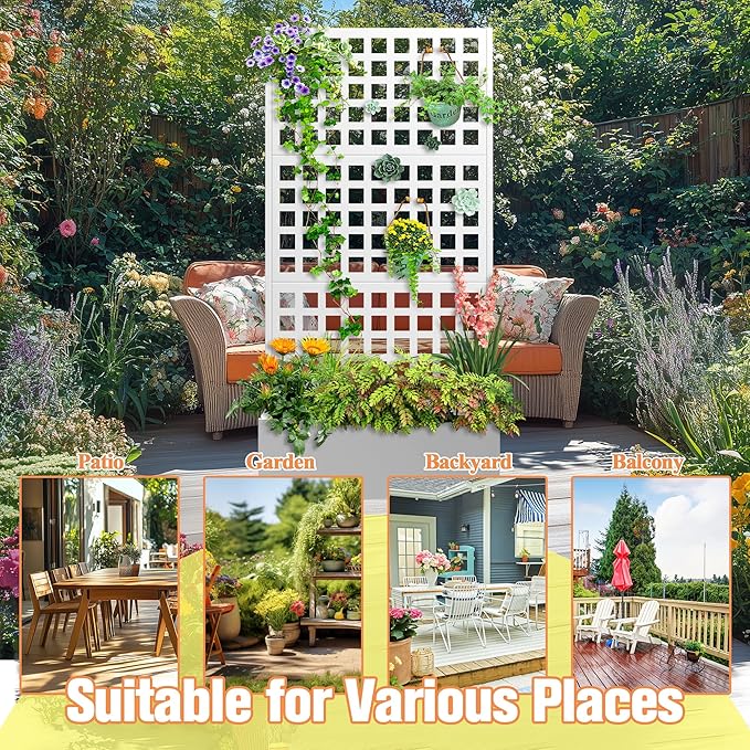 Metal Planter Box with Trellis &amp Wheels Raised Garden Bed with Privacy Screen Outdoor Standing Flower Beds with Drainage Hole for Climbing Plants Vine 35 Lx16 Wx71 H