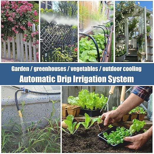 Dianrui 360° Curved Garden Automatic Irrigation System—50FT Drip Irrigation System for GardenLawn &amp Raisedbed &amp Greenhouse Watering Equipment Drip Irrigation Kit with Adjustable Copper Nozzl