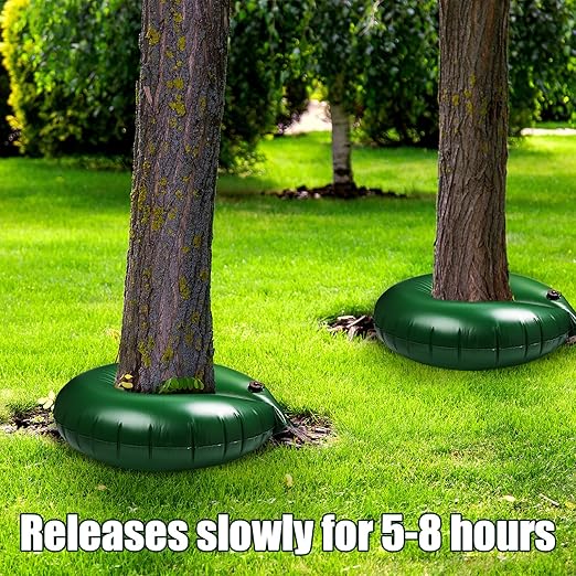 Foaincore 6 Pcs 10 Gallon Heavy Duty Tree Watering Ring PVC Drip Irrigation Deep Tree Root Watering Bag Round Trees Slow Release Water Pouch Planting Drip Irrigation Rings for Gardening Supply(Green)