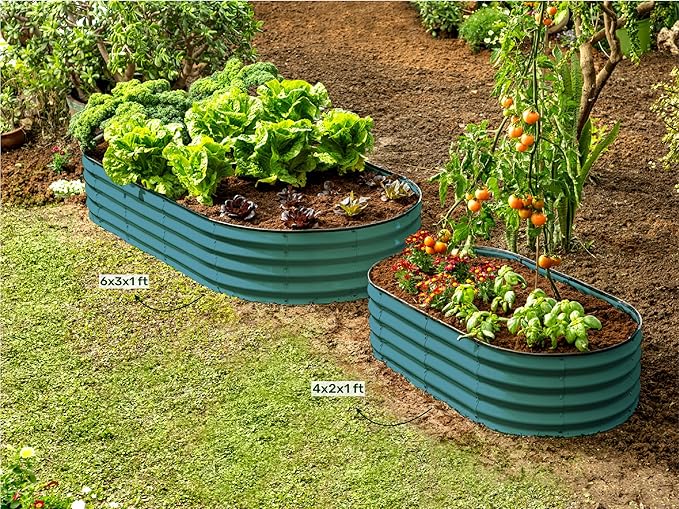 Plant &amp Plot Galvanized Raised Garden Beds Outdoor // 6×3×1 ft Planter Raised Beds for Gardening Vegetables Flowers // Large Metal Garden Box // Patented Tool-Free Design (Turquoise)