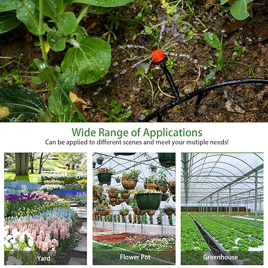280 Pcs Drip Irrigation Kit 147FT Garden Watering System 1/2 1/4 in Distribution Tubing Hose Automatic Patio Misting System Micro Automatic Drip Irrigation for Plant Garden Greenhouse Patio Lawn