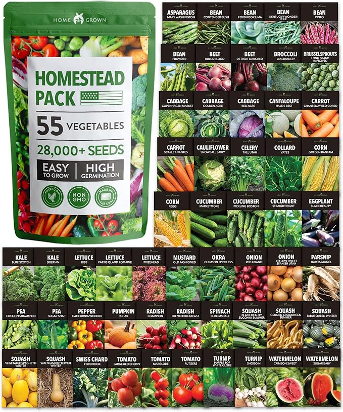55 Vegetable Seeds &amp 15 Culinary Herb Seeds Pack – 32500+ USA Non-GMO Heirloom Seeds for Planting – Survival Garden Kit for Preppers – Gifts for Gardeners Men Women