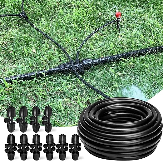100FT 1/2 Inch Drip Irrigation Tubing with 10 Pack 1/2 to 1/4 Drip Irrigation Fittings Drip Line Hose &amp Push-to-Fit 3-Way | 4-Way | 6-Way Splitter Connectors for Drip Irrigation System