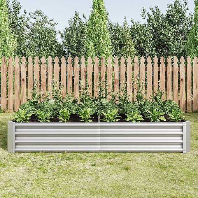 Raised Garden Bed Outdoor 6×3×1ft Metal Raised Rectangle Planter Beds for Plants Vegetables and Flowers - Silver