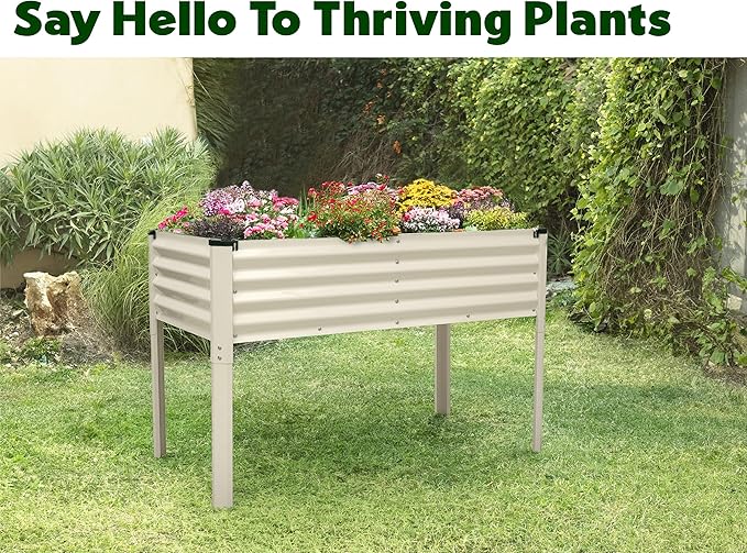 Galvanized Raised Garden Beds Outdoor with Legs // 48×24×31in Elevated Planter Box for Vegetables Flowers (White) // Large Metal Garden Bed for Backyard Patio Gardening