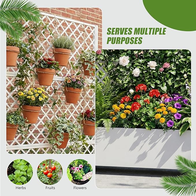 Casaphoria Metal Raised Garden Bed with Trellis and Wheels 72x47x16 Arched Planter Box for Climbing Plants Vegetables &amp Vines Features Drainage Holes and Privacy Screen White-Rhombus